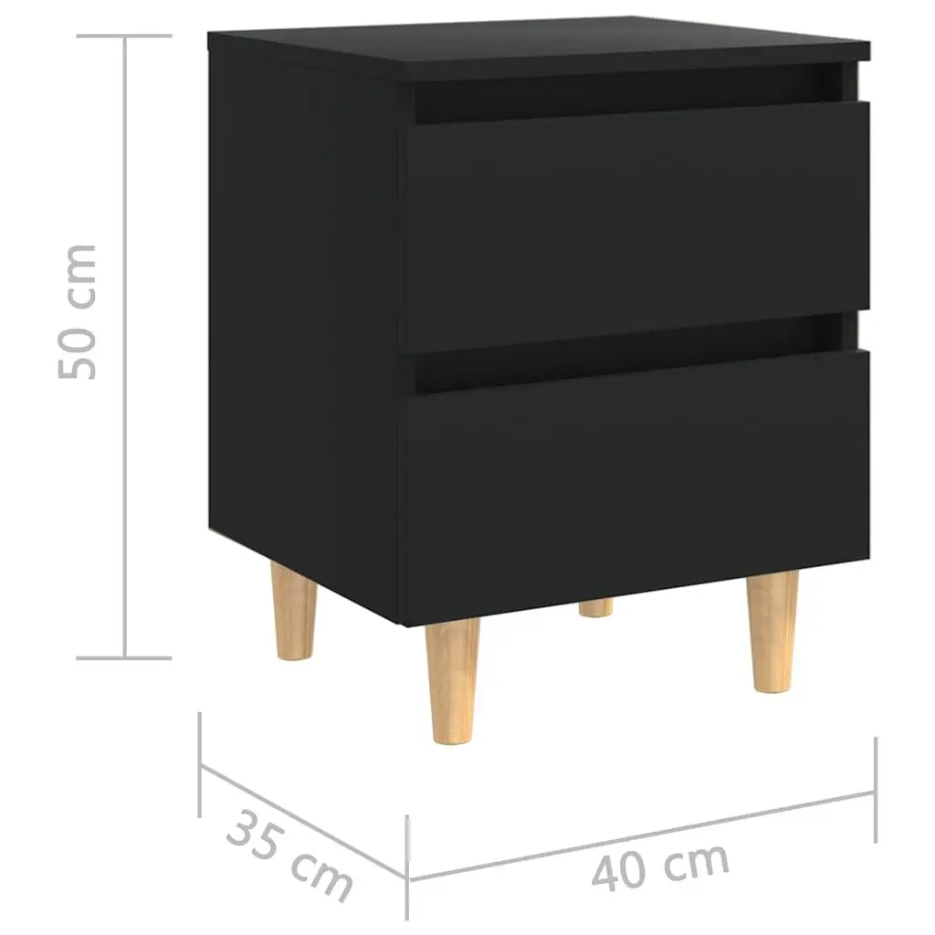 Black Bedside Cabinets Set of 2 Nightstands with Drawers Solid Pinewood Legs Storage Furniture