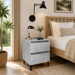 Grey Concrete Bedside Table with Two Storage Drawers