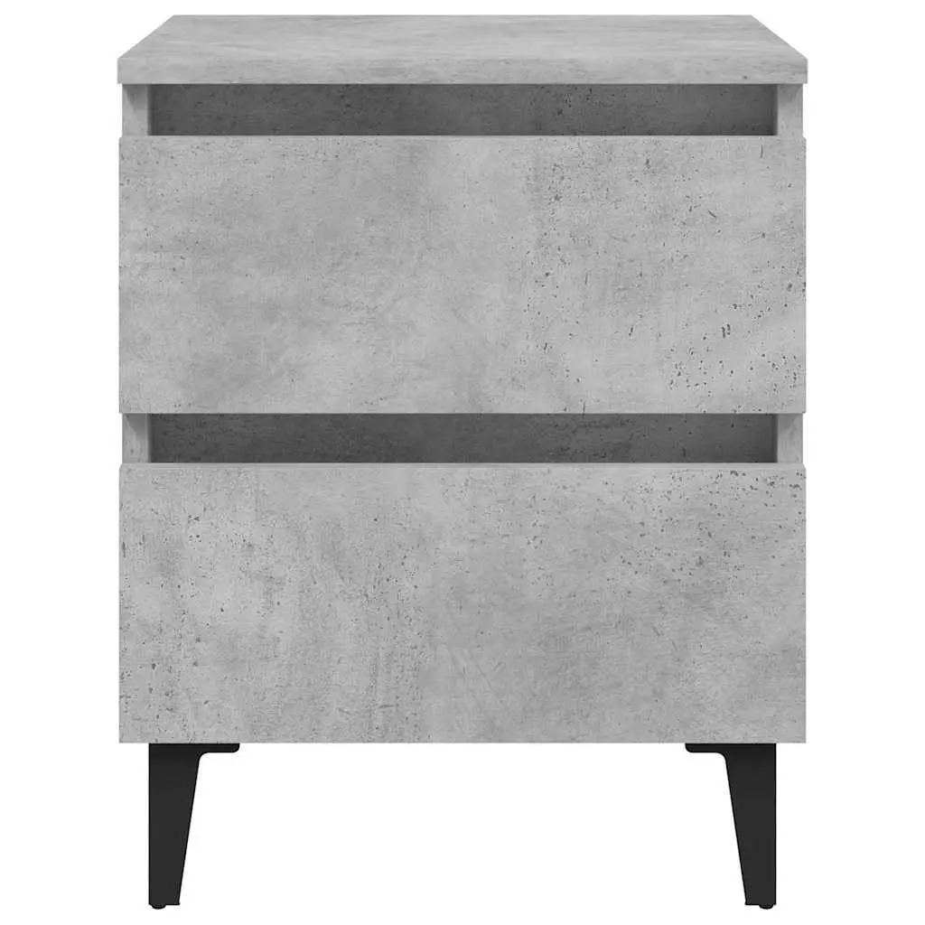 Bedside Table Grey Concrete Engineered Wood Two Drawers Storage