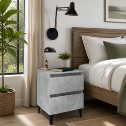 Stylish Grey Bedside Table with 2 Drawers