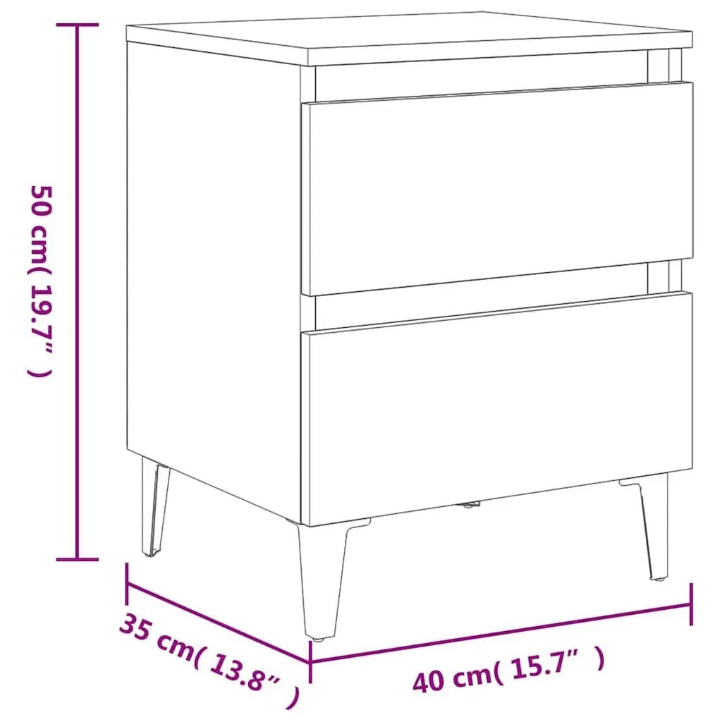 Grey Bedside Table with 2 Drawers