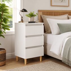 Scandinavian White Nightstand with 3 Drawers
