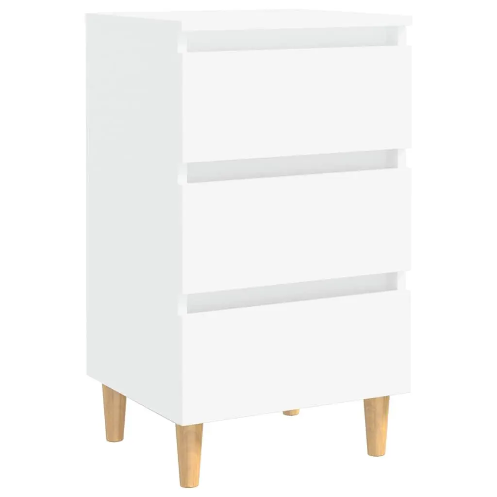 Bedside Table Scandinavian Style White 40x35x69cm Solid Wood Legs 3 Drawers