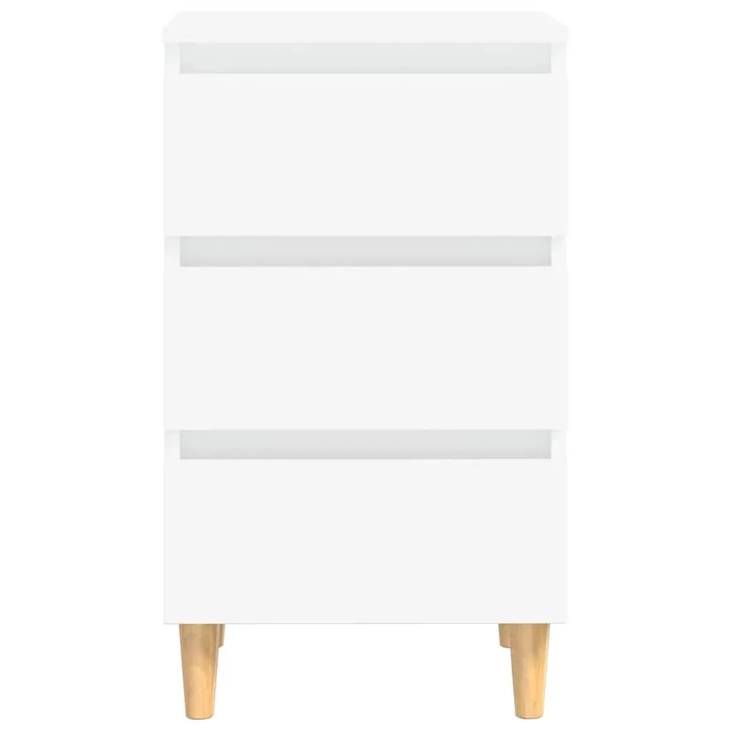 Bedside Table Scandinavian Style White 40x35x69cm Solid Wood Legs 3 Drawers