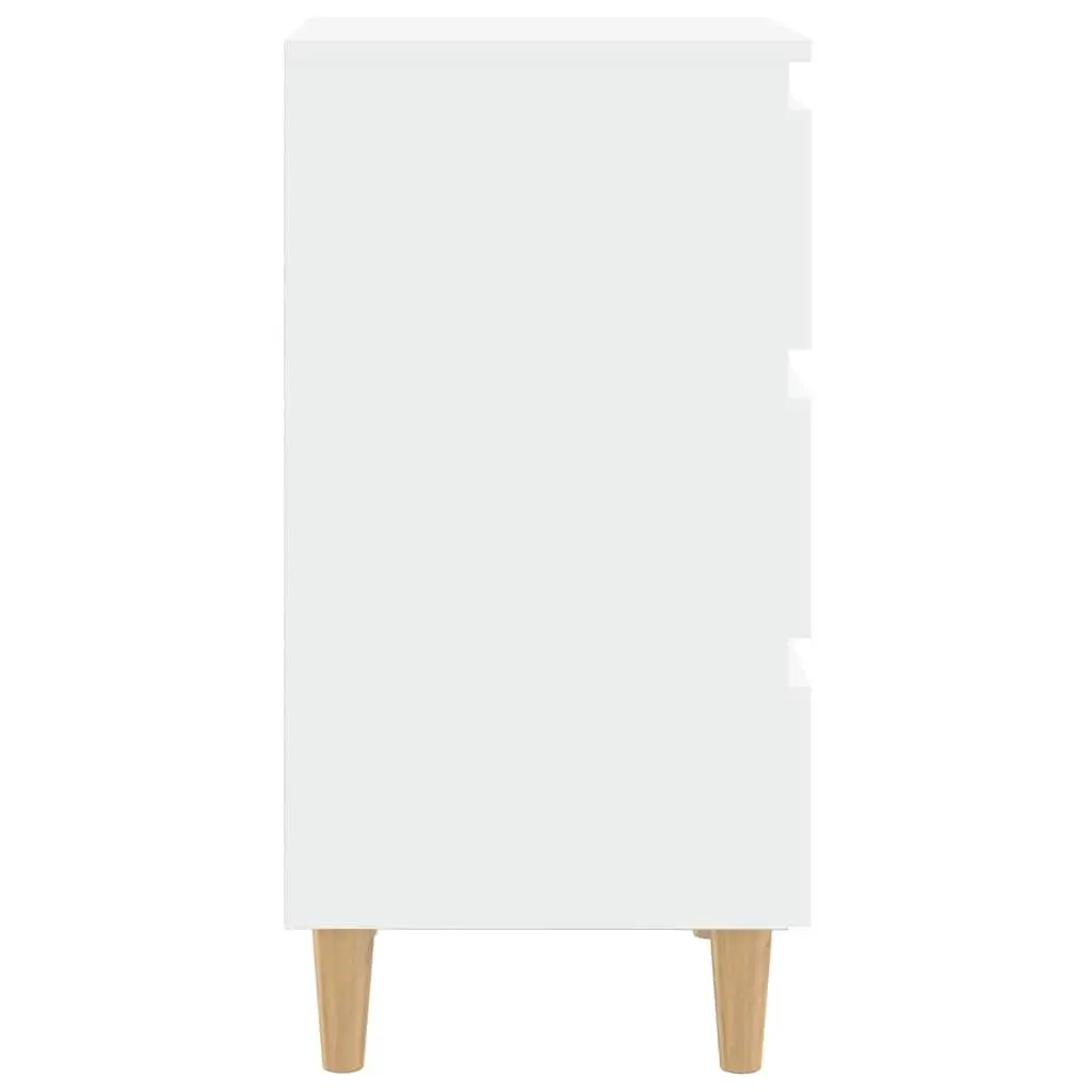 Bedside Table Scandinavian Style White 40x35x69cm Solid Wood Legs 3 Drawers