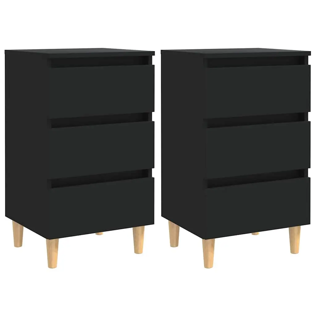Bedside Tables 2 pcs Black Bed Cabinets Nightstands Solid Wood Legs 40x35x69cm