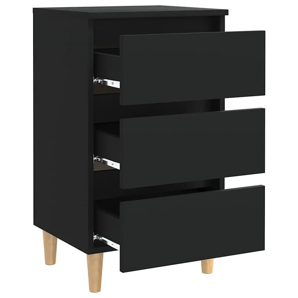 Bedside Tables 2 pcs Black Bed Cabinets Nightstands Solid Wood Legs 40x35x69cm
