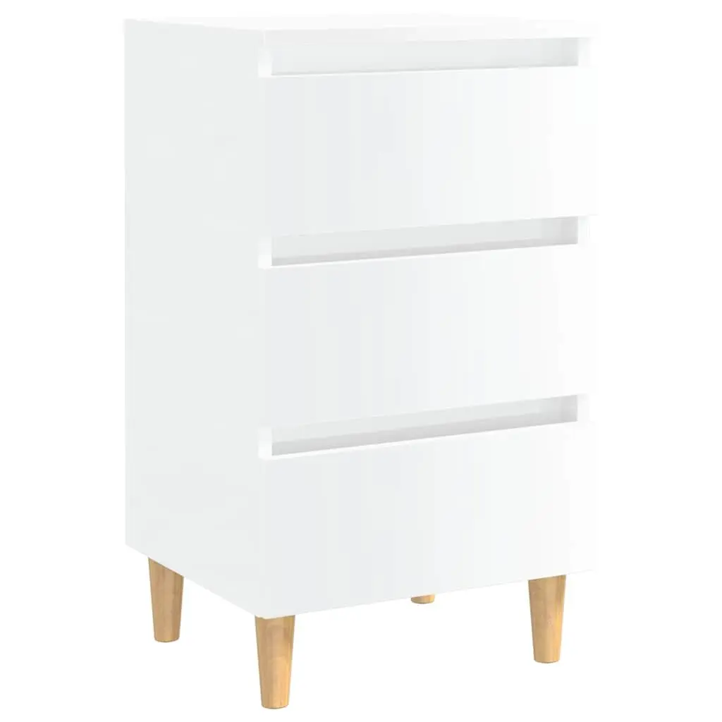 Bedside Tables 2pcs Bed Cabinets High Gloss White Wooden Legs Nightstand