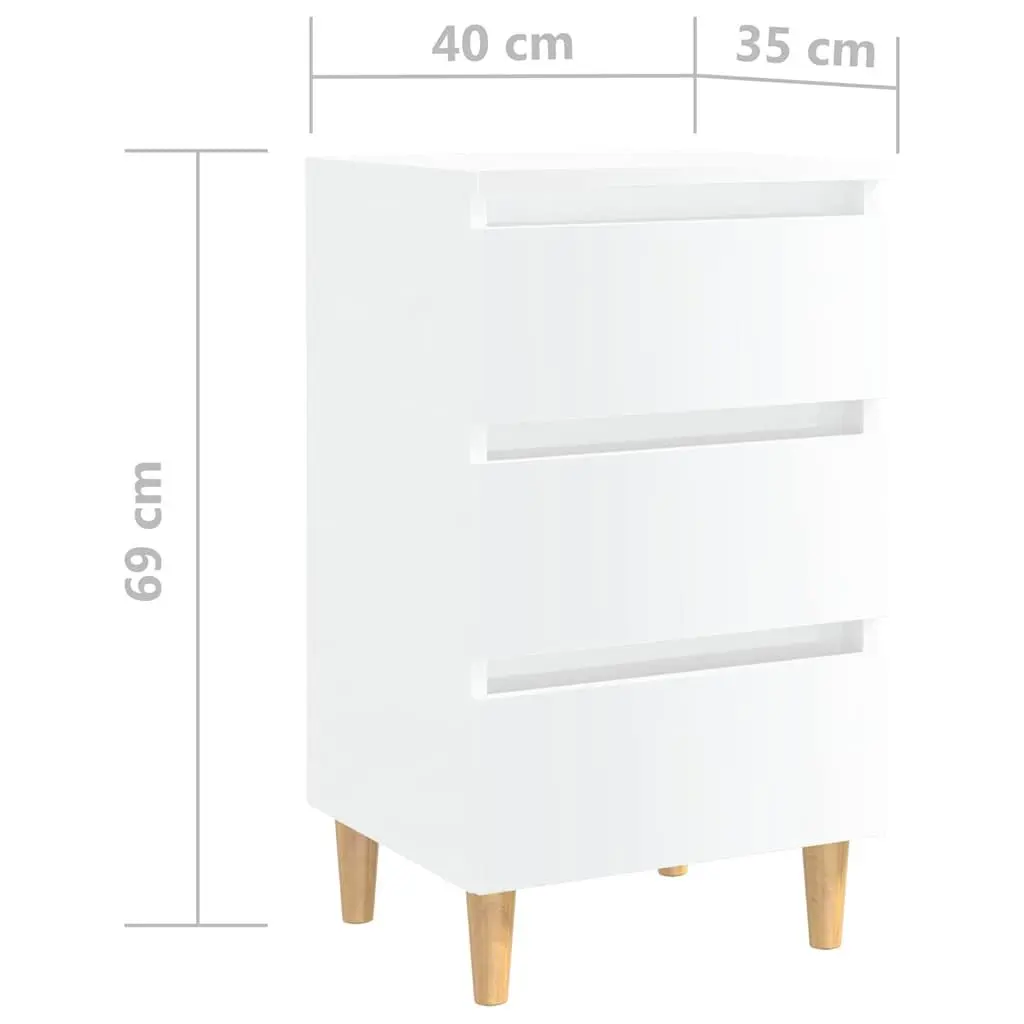 Bedside Tables 2pcs Bed Cabinets High Gloss White Wooden Legs Nightstand