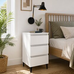 Warm White Bedside Table with Three Drawers