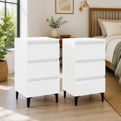Chic White Bedside Tables with Metal Legs and Storage