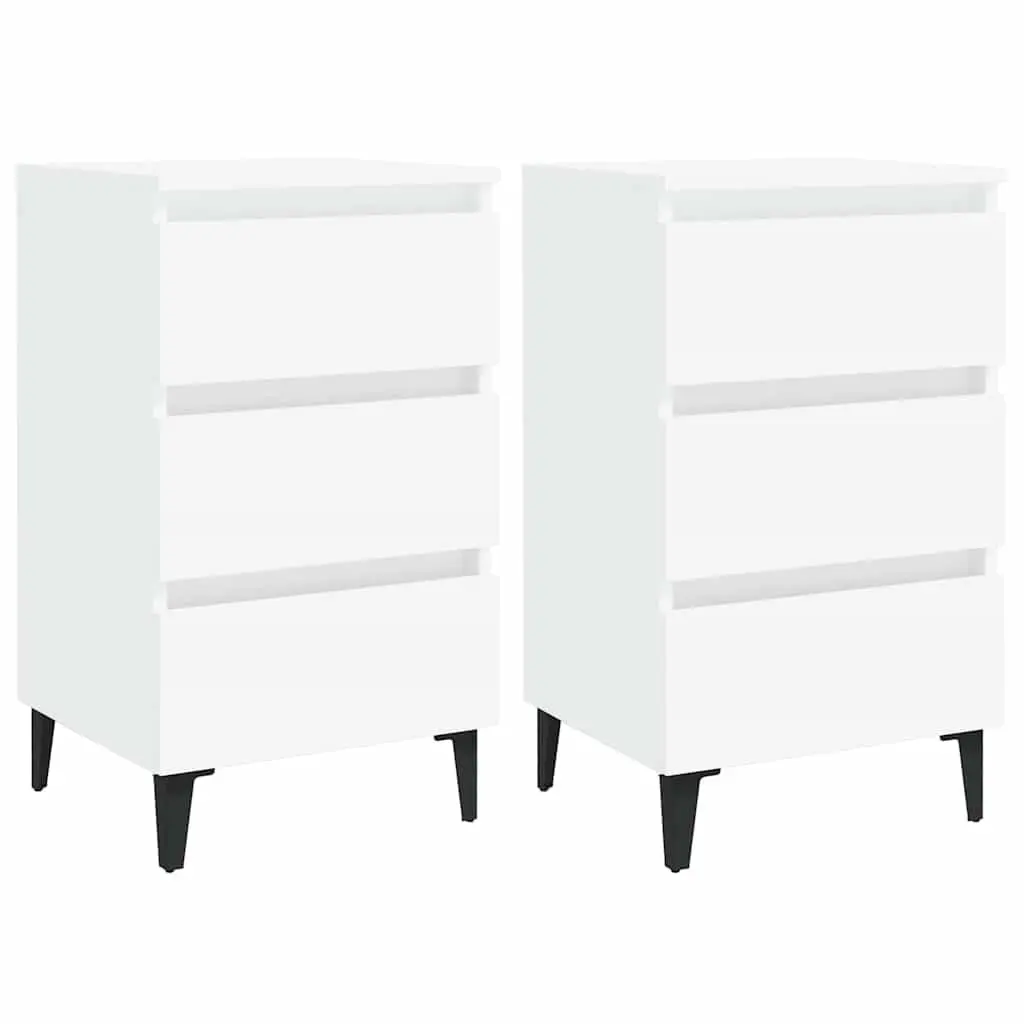Bedside Table White 40x35x69 cm Metal Legs 2 Piece