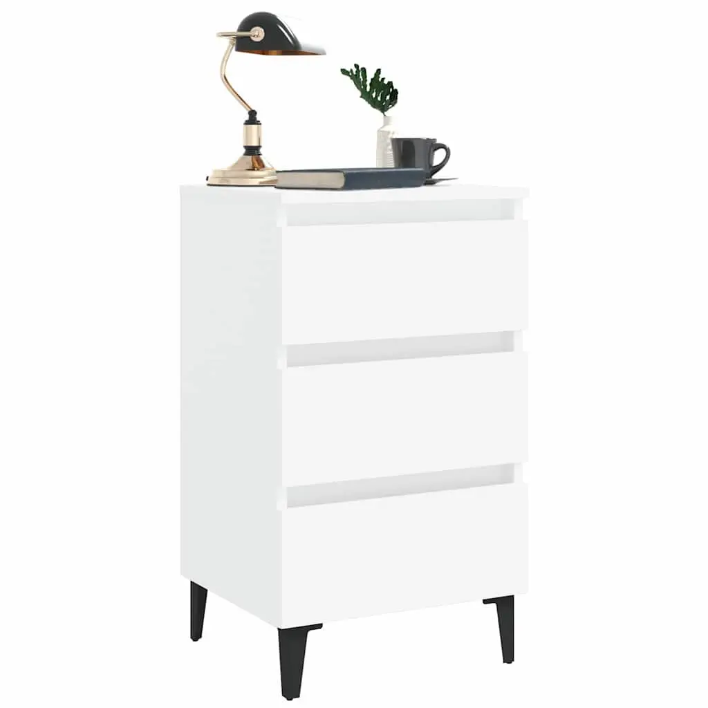 Bedside Table White 40x35x69 cm Metal Legs 2 Piece