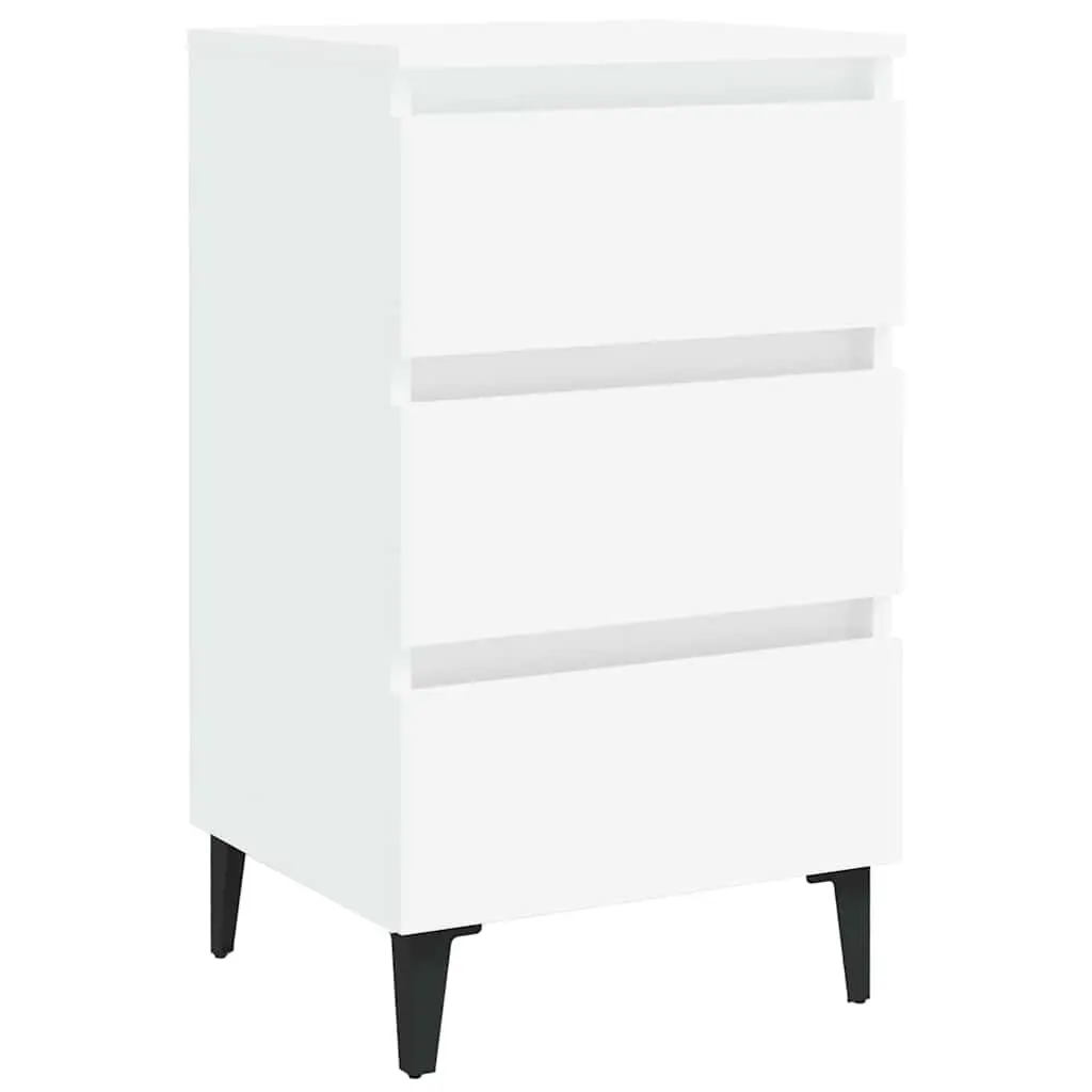 Bedside Table White 40x35x69 cm Metal Legs 2 Piece