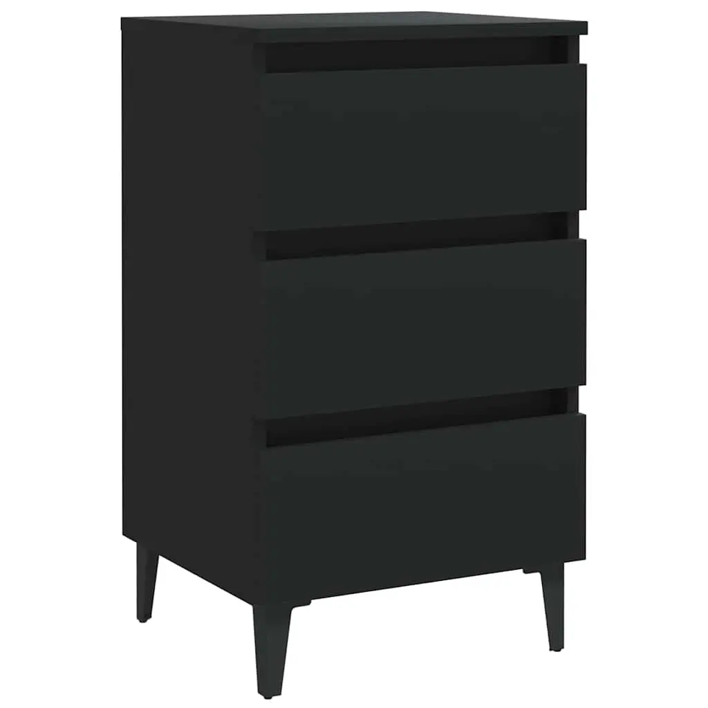 Bedside Cabinet Industrial Style Black Metal Legs 3 Drawer Storage Nightstand