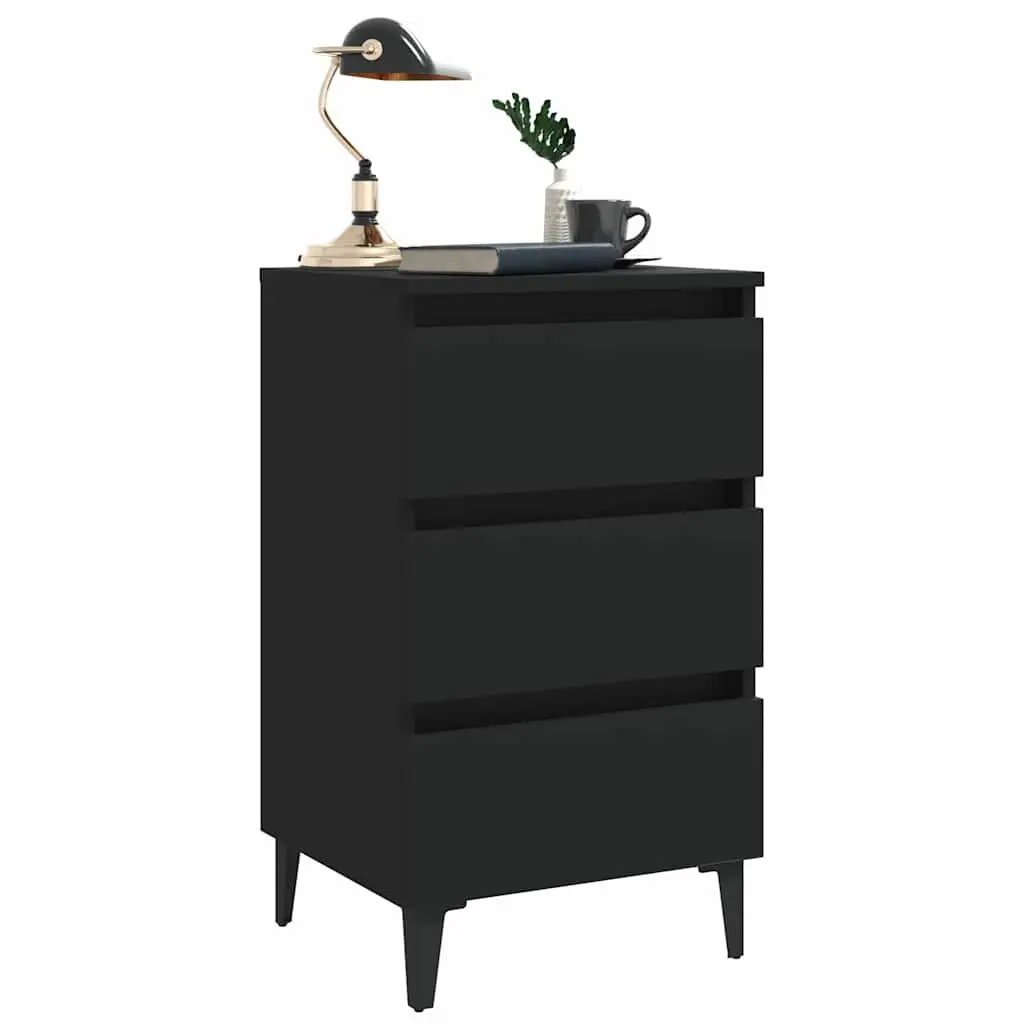 Bedside Cabinet Industrial Style Black Metal Legs 3 Drawer Storage Nightstand