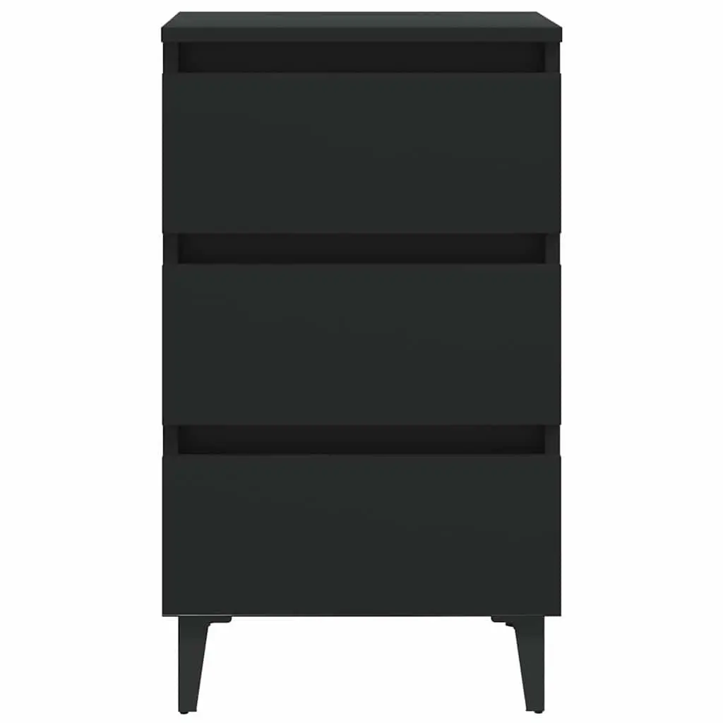 Bedside Cabinet Industrial Style Black Metal Legs 3 Drawer Storage Nightstand
