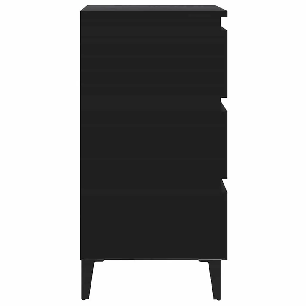 Bedside Cabinet Industrial Style Black Metal Legs 3 Drawer Storage Nightstand