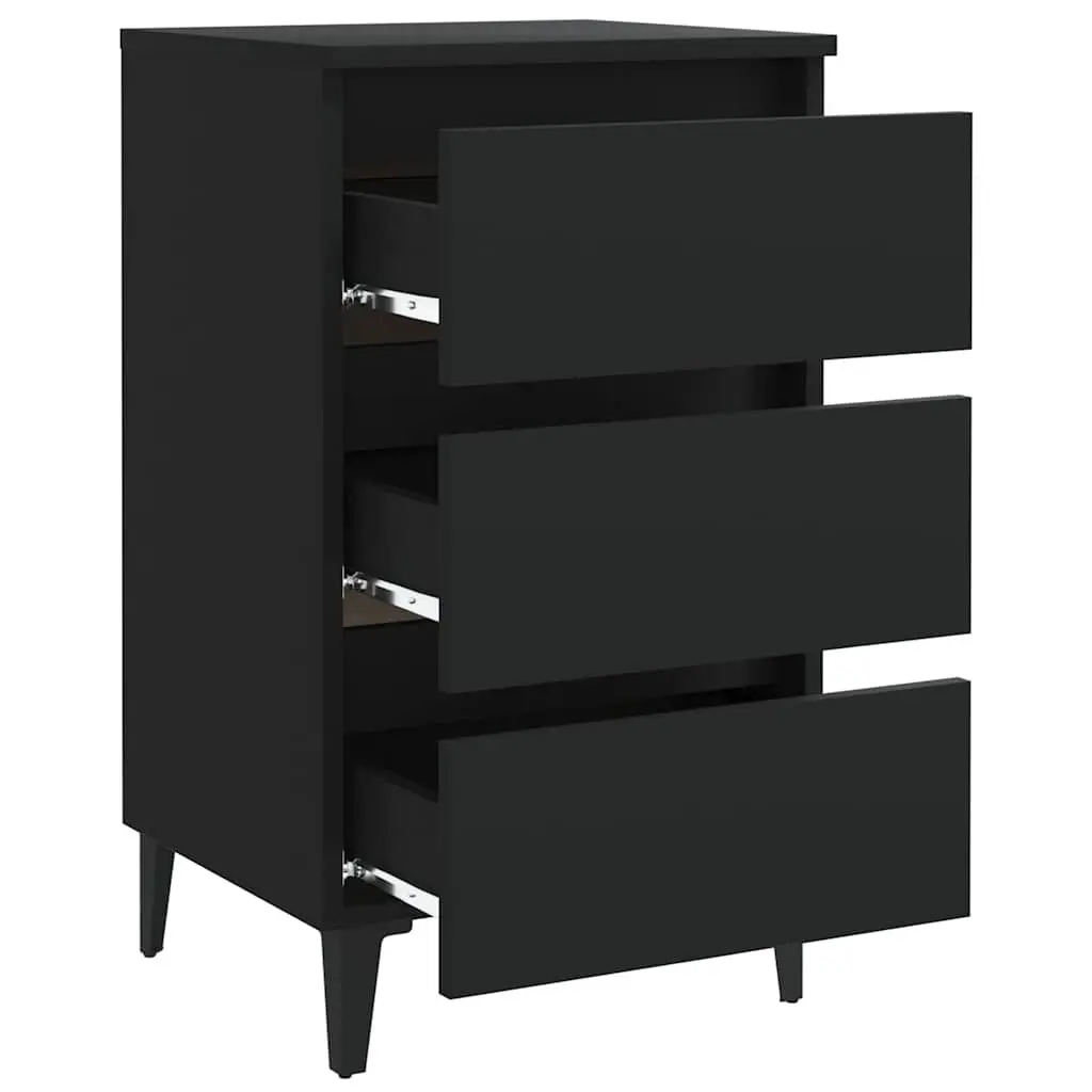 Bedside Cabinet Industrial Style Black Metal Legs 3 Drawer Storage Nightstand