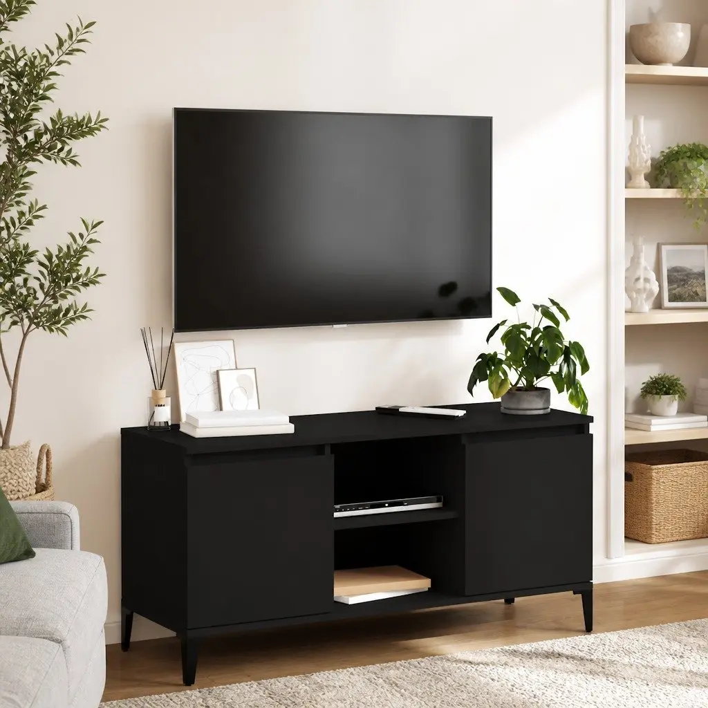 TV Cabinet Black Industrial Style 103.5cm Engineered Wood with Metal Legs