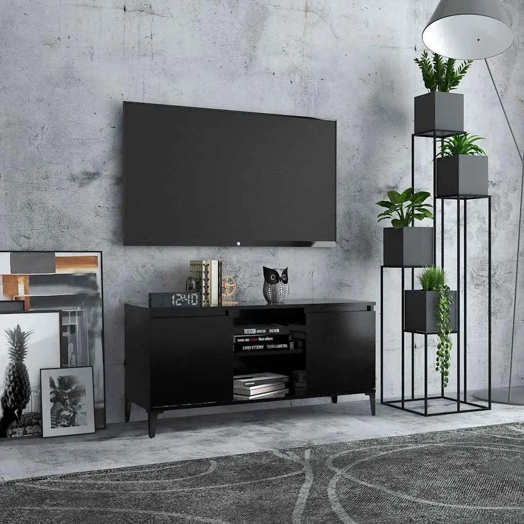 TV Cabinet Black Industrial Style 103.5cm Engineered Wood with Metal Legs