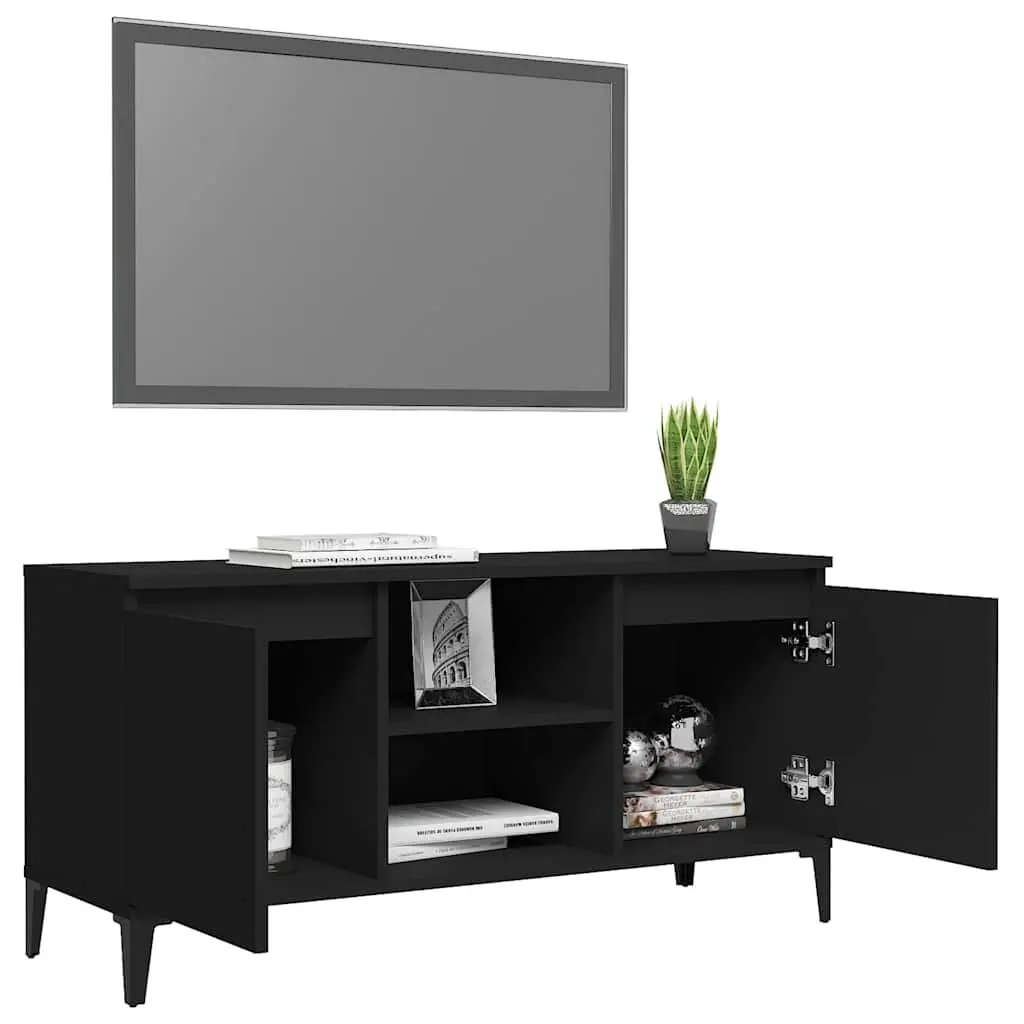 TV Cabinet Black Industrial Style 103.5cm Engineered Wood with Metal Legs