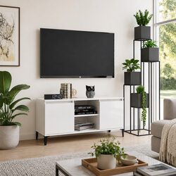 High Gloss White TV Cabinet with Metal Legs