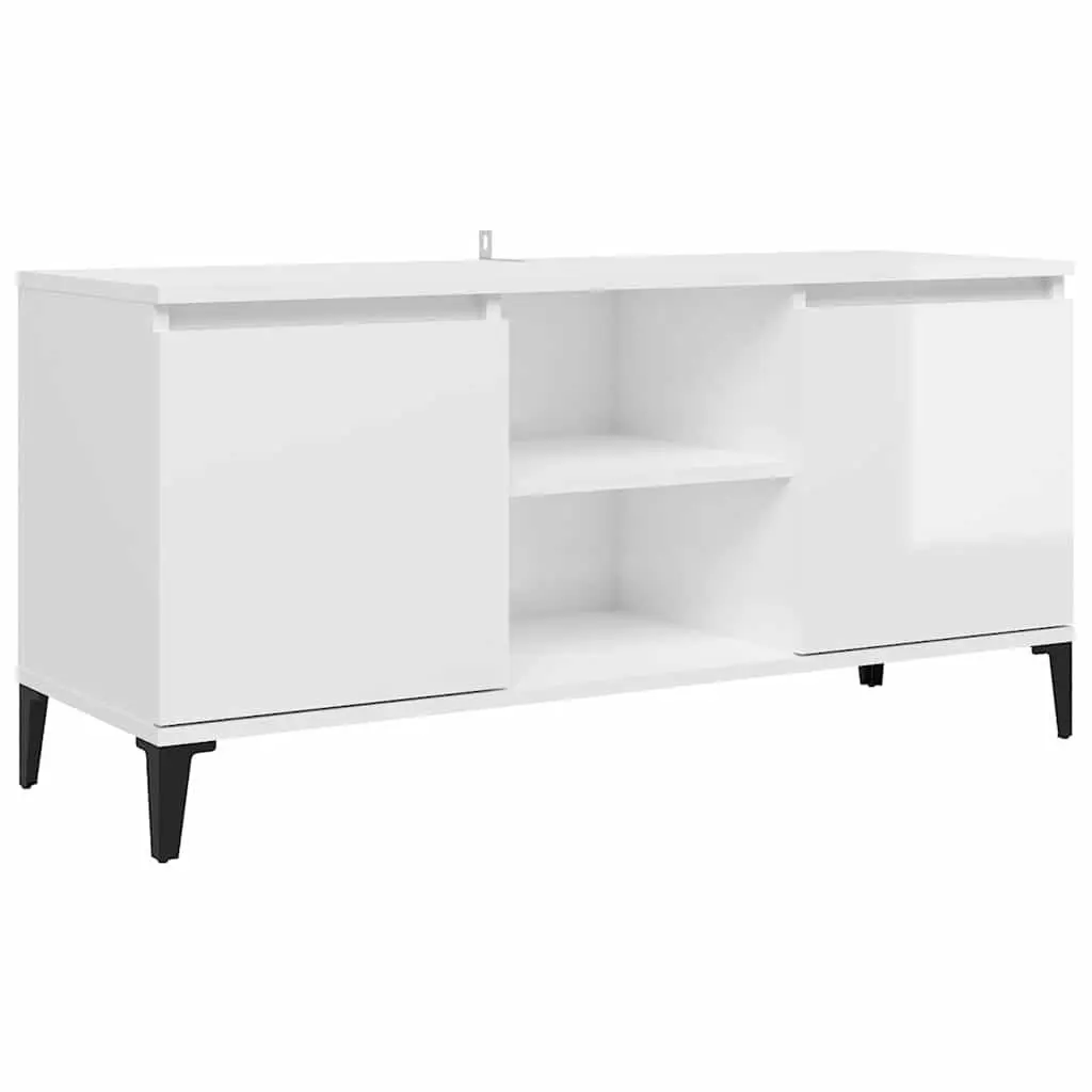 TV Cabinet High Gloss White Metal Legs Storage Unit 1035 x 350 x 500 mm