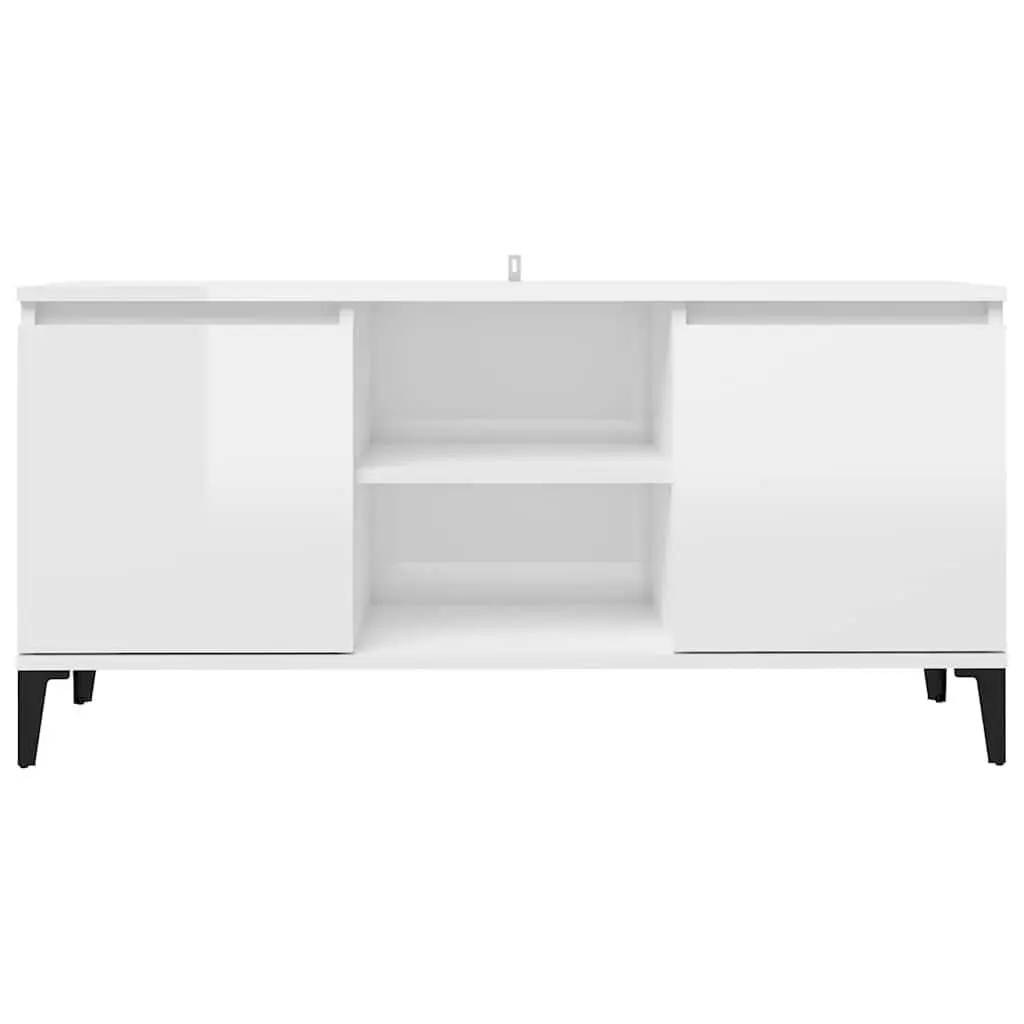 TV Cabinet High Gloss White Metal Legs Storage Unit 1035 x 350 x 500 mm