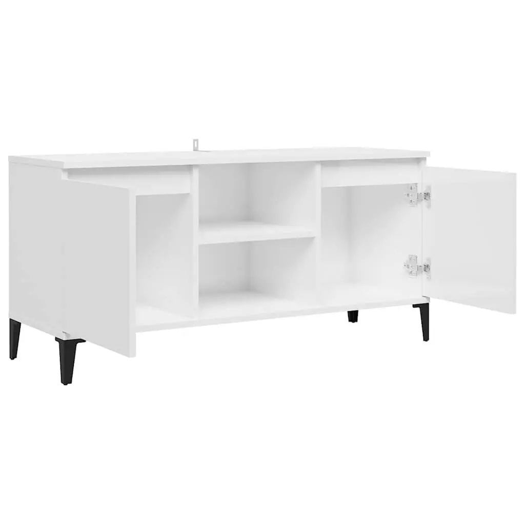 TV Cabinet High Gloss White Metal Legs Storage Unit 1035 x 350 x 500 mm