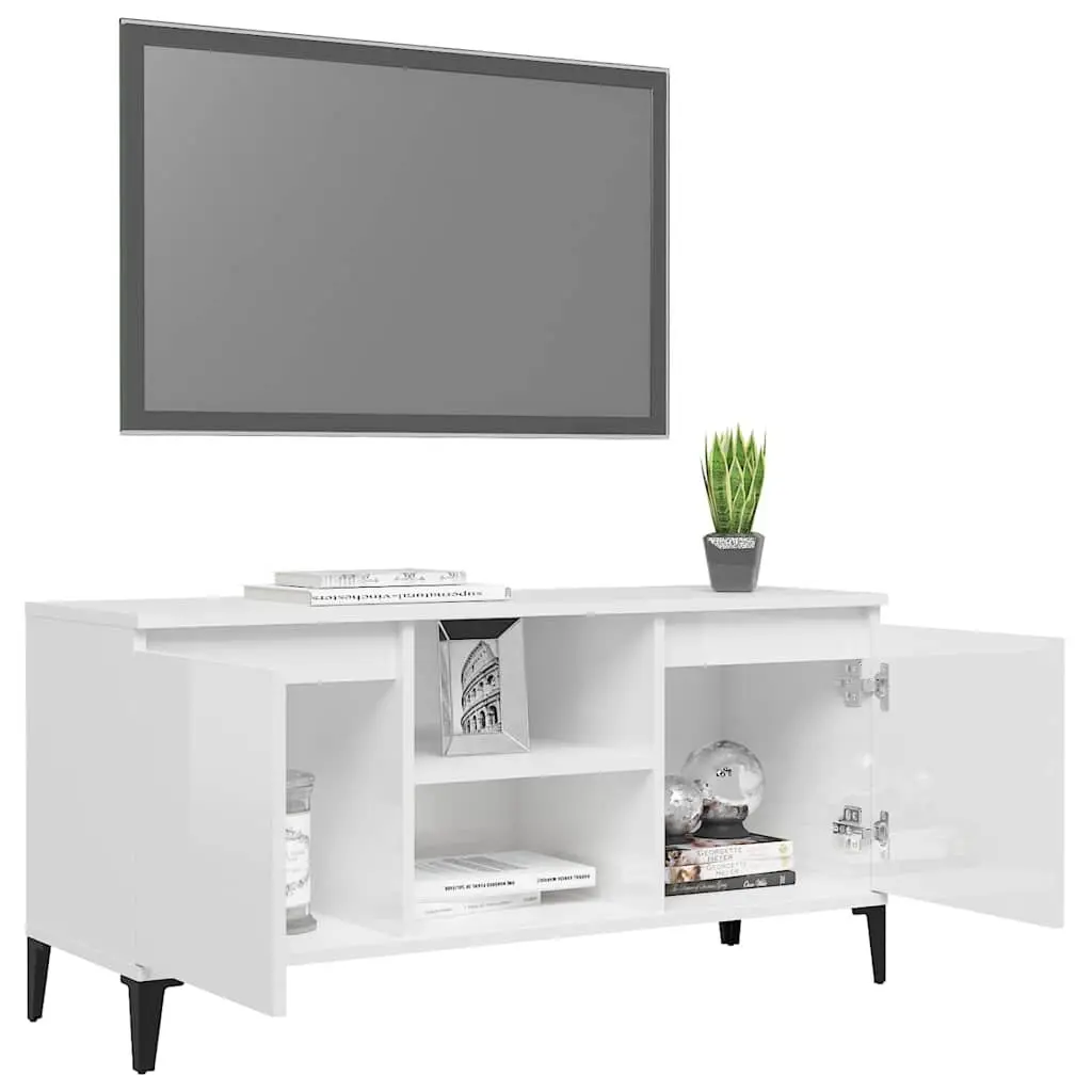 TV Cabinet High Gloss White Metal Legs Storage Unit 1035 x 350 x 500 mm