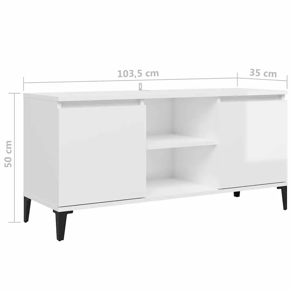 TV Cabinet High Gloss White Metal Legs Storage Unit 1035 x 350 x 500 mm