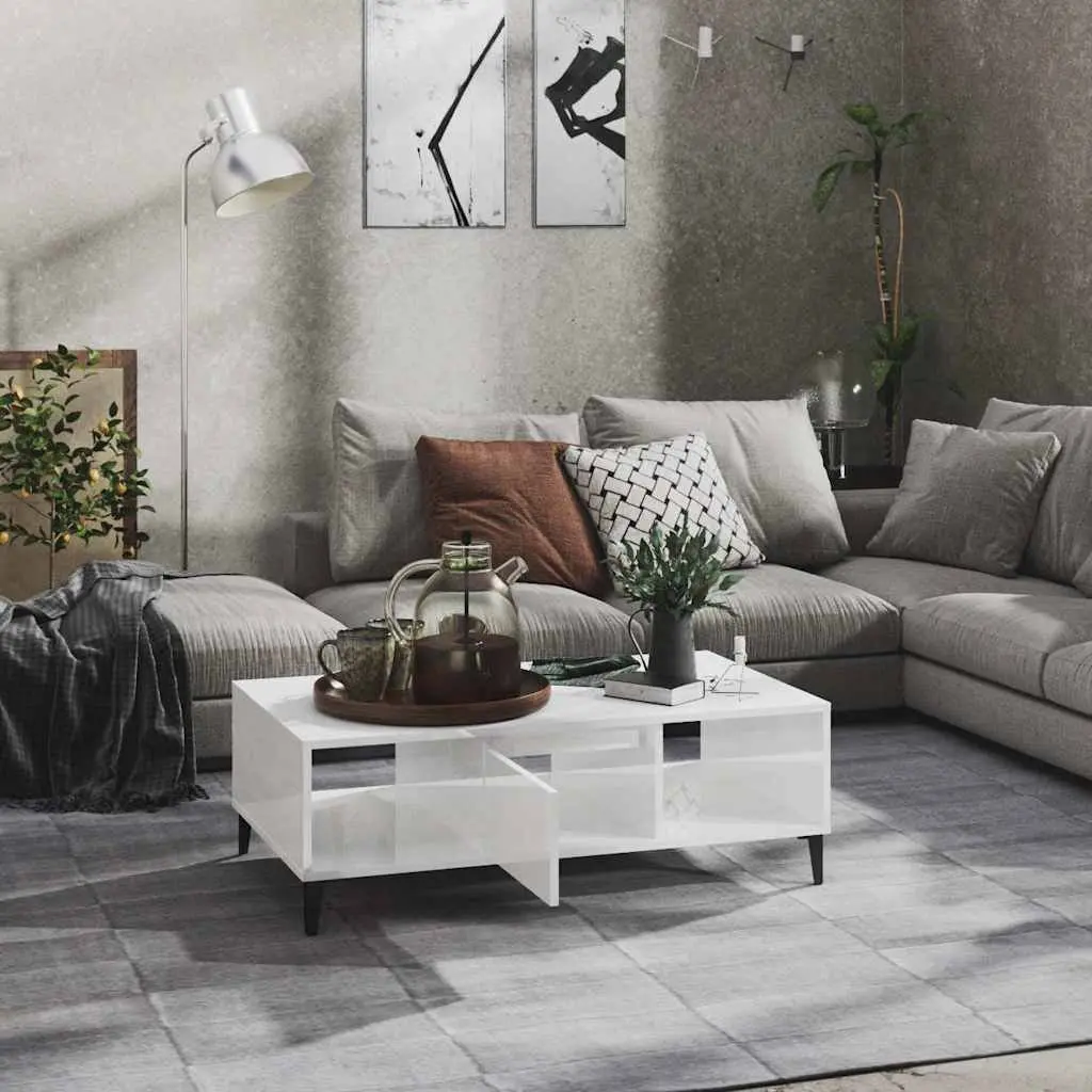 White High Gloss Coffee Table with Storage