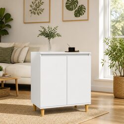 White Sideboard Storage Cabinet with Wood Legs 60x35x70cm