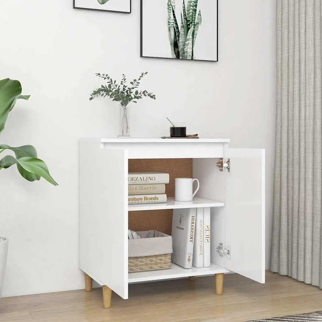 White Sideboard Storage Cabinet with Wood Legs 60x35x70cm