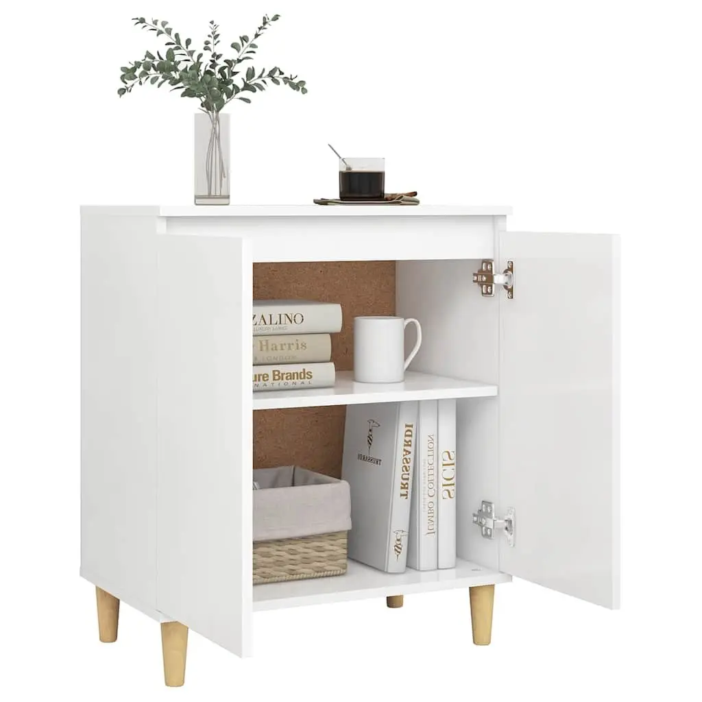 White Sideboard Storage Cabinet with Wood Legs 60x35x70cm