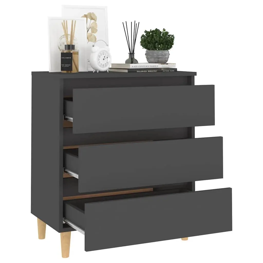 Sideboard Grey Scandinavian Style 3 Drawer Storage Cabinet Engineered Wood