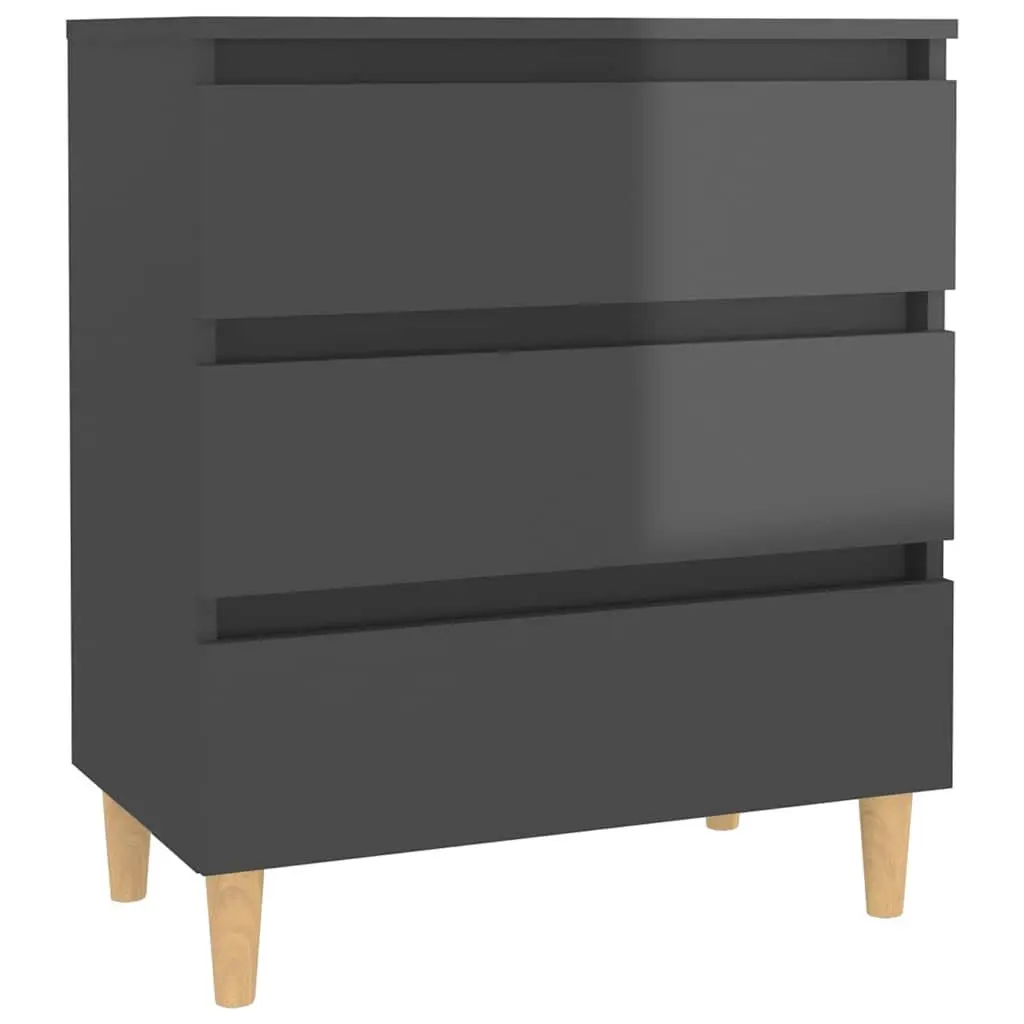 Sideboard Cabinet Grey High Gloss 3 Drawer Scandinavian Style Engineered Wood