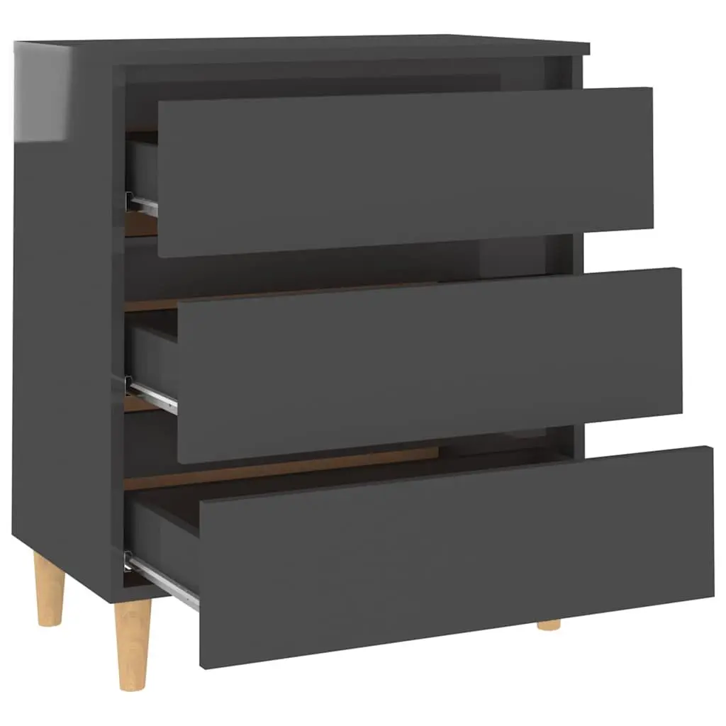 Sideboard Cabinet Grey High Gloss 3 Drawer Scandinavian Style Engineered Wood