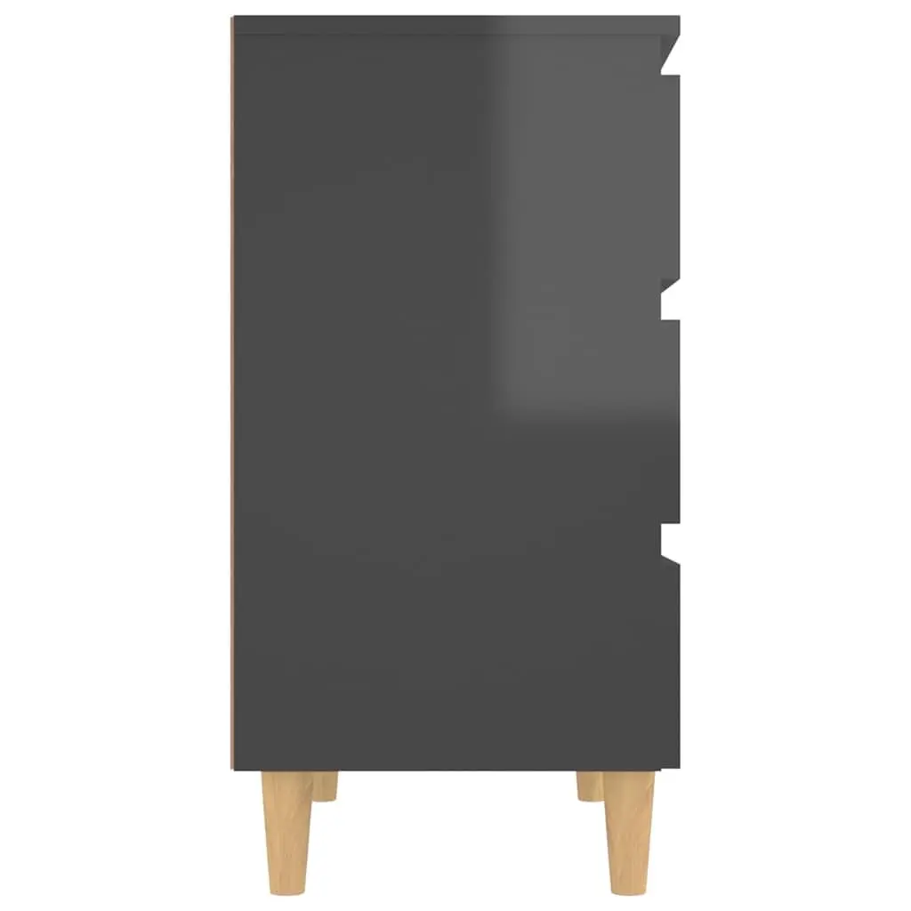 Sideboard Cabinet Grey High Gloss 3 Drawer Scandinavian Style Engineered Wood