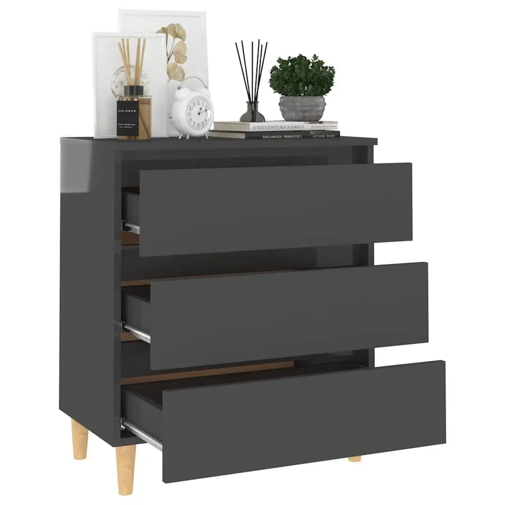 Sideboard Cabinet Grey High Gloss 3 Drawer Scandinavian Style Engineered Wood