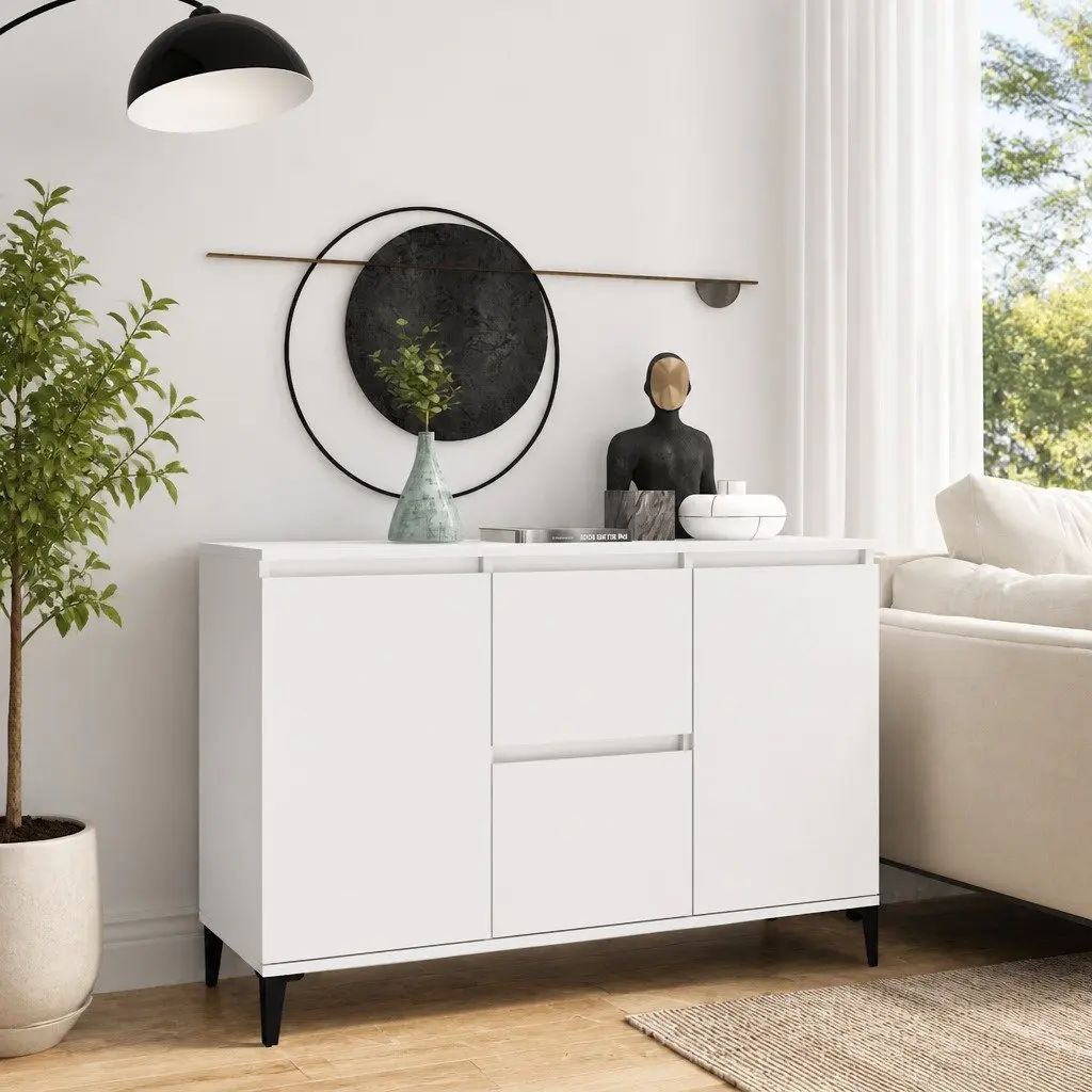 Sideboard Cabinet White Industrial 102x35x70cm Engineered Wood with Metal Legs