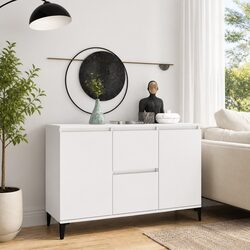 White Storage Sideboard Cabinet with 2 Drawers and 2 Doors