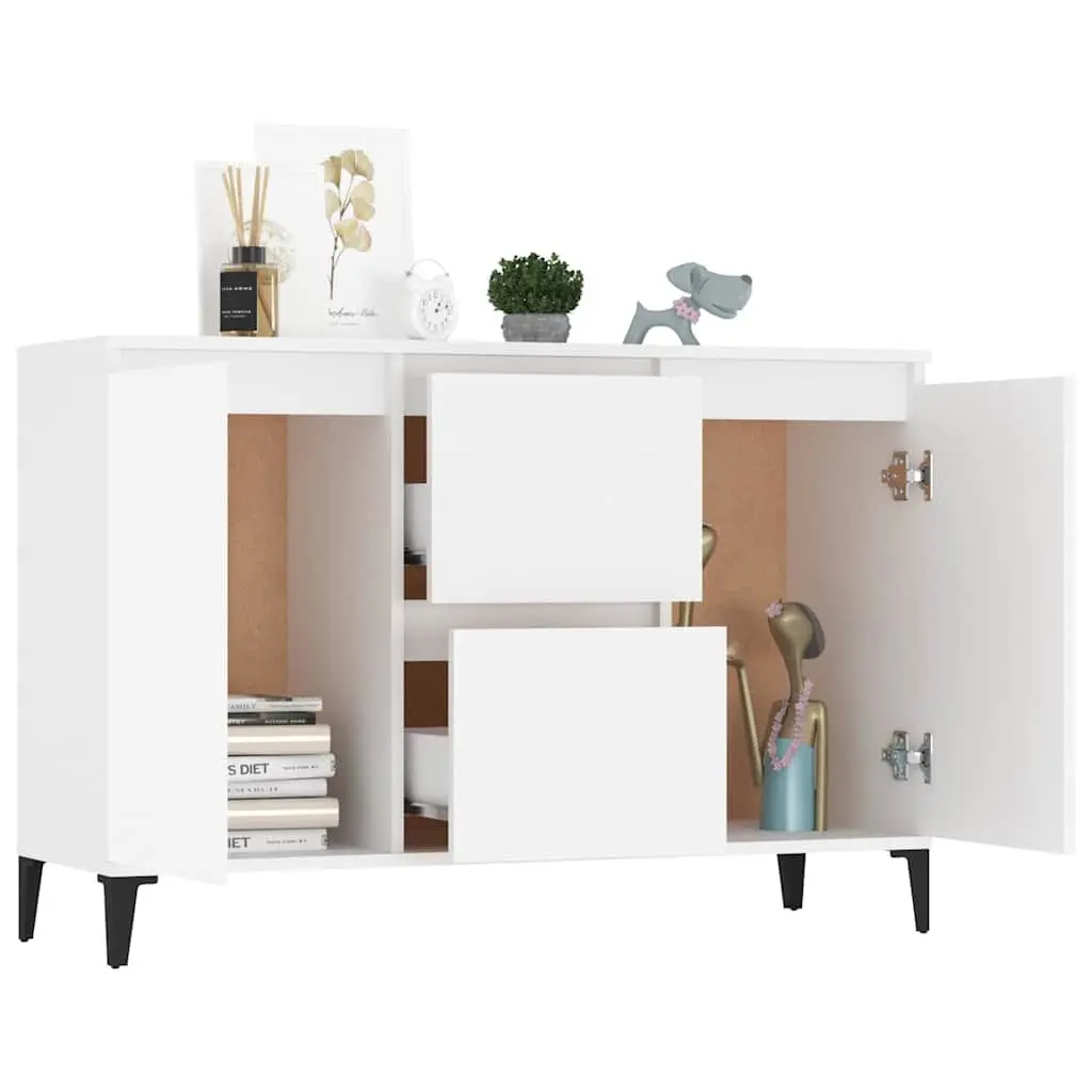 Sideboard Cabinet White Industrial 102x35x70cm Engineered Wood with Metal Legs