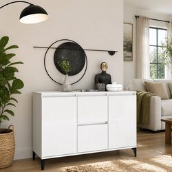Elegant High Gloss White Sideboard with Storage