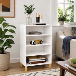 White Engineered Wood Sideboard with 4 Shelves