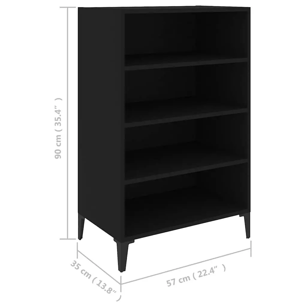 Black Sideboard Cabinet 4 Shelves Living Room Storage Engineered Wood