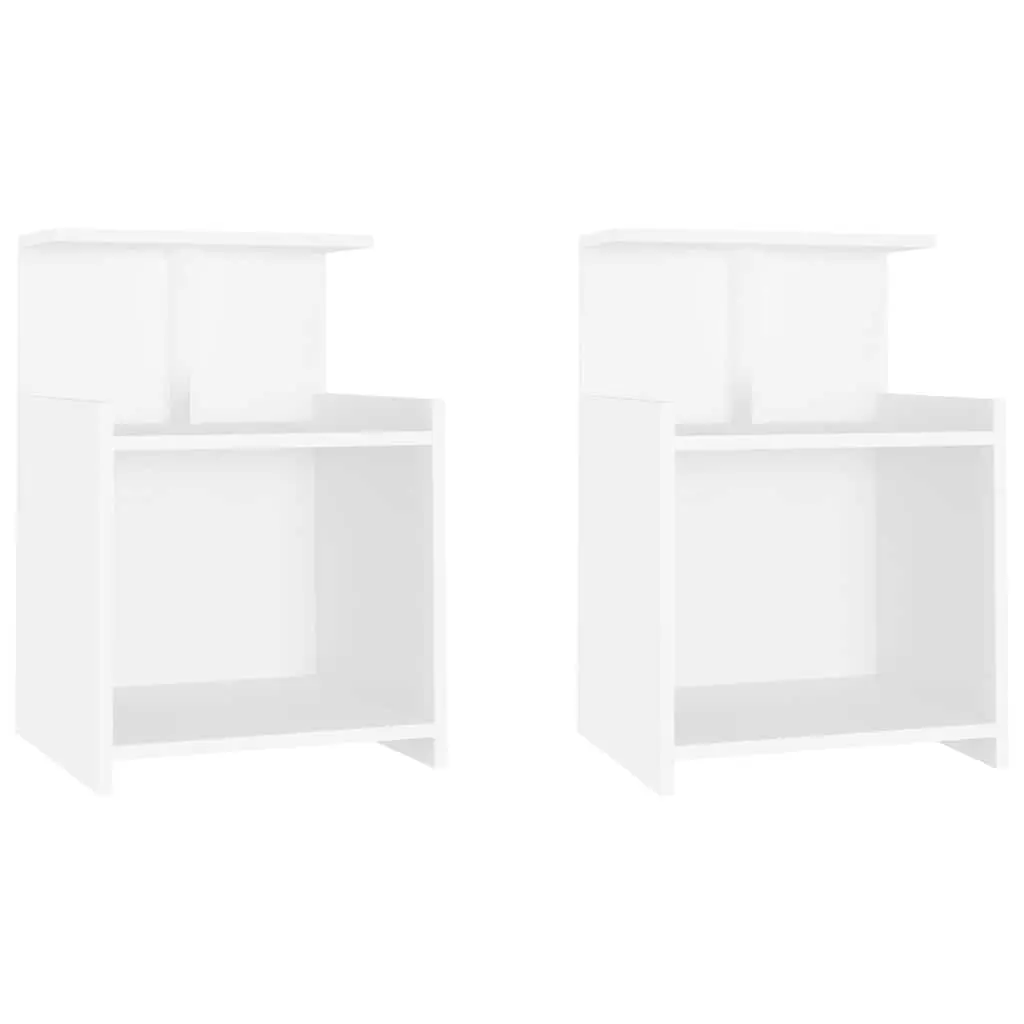 Bedside Tables White 2 Piece Nightstands 3 Open Shelves Engineered Wood