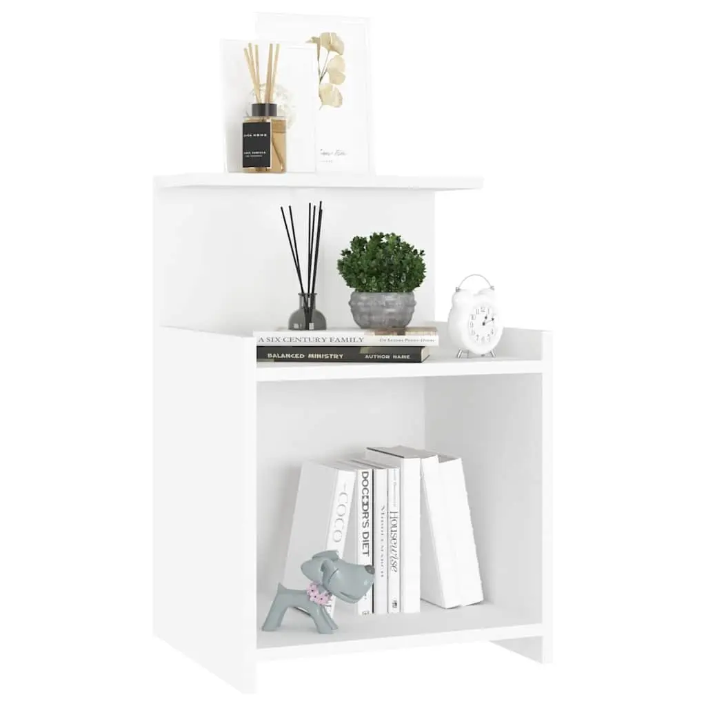 Bedside Tables White 2 Piece Nightstands 3 Open Shelves Engineered Wood
