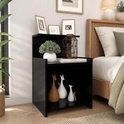 Set of 2 Black Bedside Tables with Open Shelves